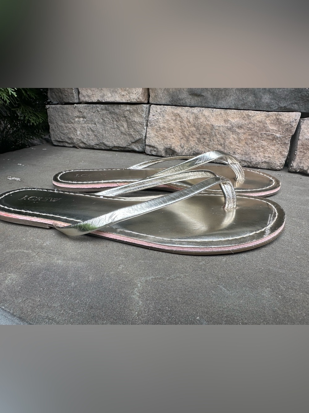 J. Crew Metallic Gold Flip Flop Sandals size 9